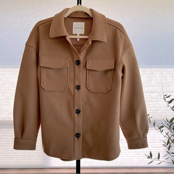 Avec Les Filles Classic Camel Shirt Jacket XS Contemporary Neutrals Minimalist - Picture 5 of 6
